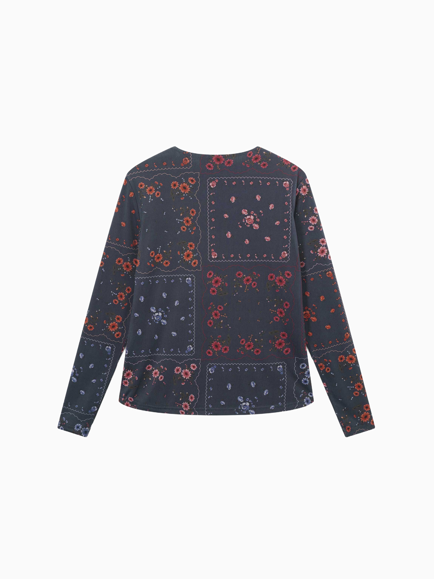 Crew Neck Printed Mesh Top Colored Floral Lightweight Breathable Tee-2