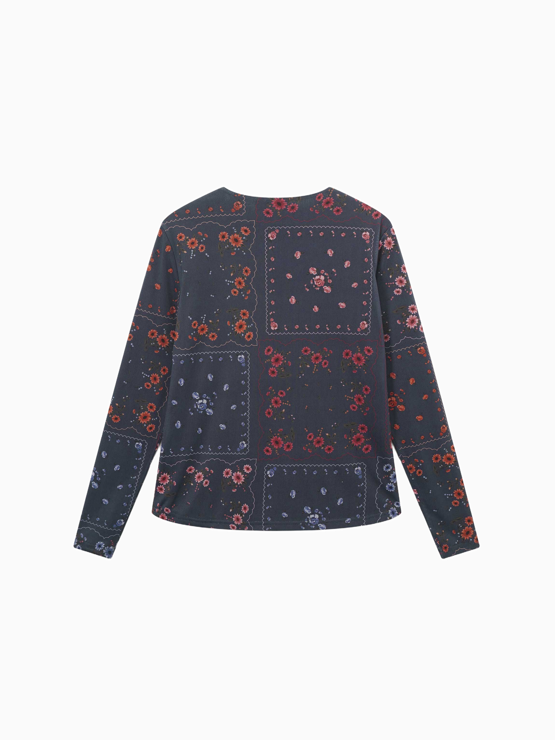 Crew Neck Printed Mesh Top Colored Floral Lightweight Breathable Tee-2