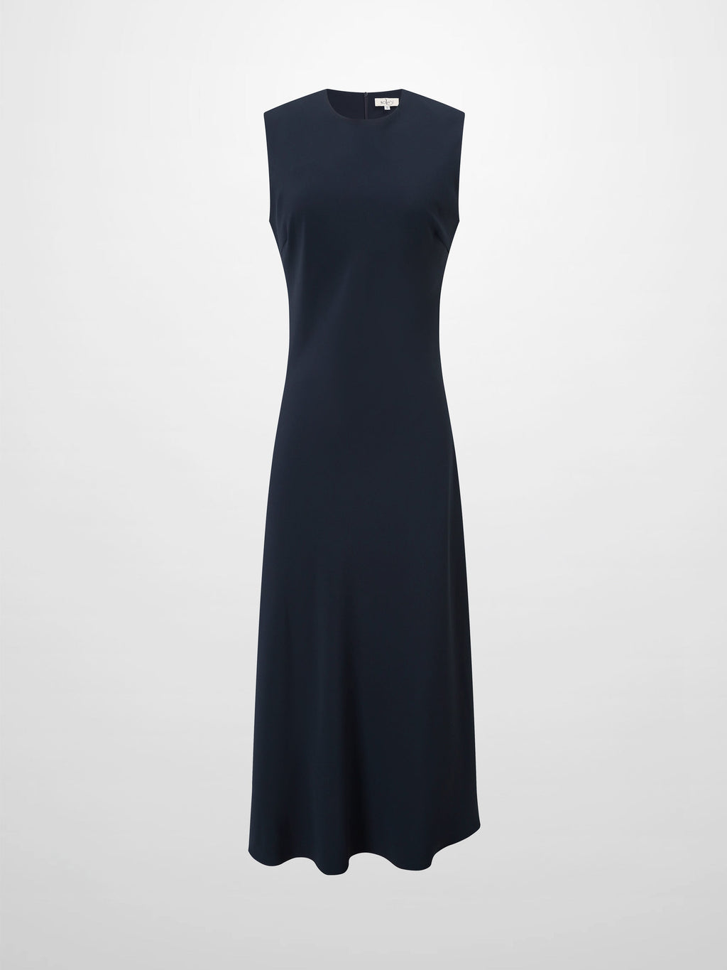 Navy Faux Satin Crew Neck Slip Dress Elegant Casual Basic
