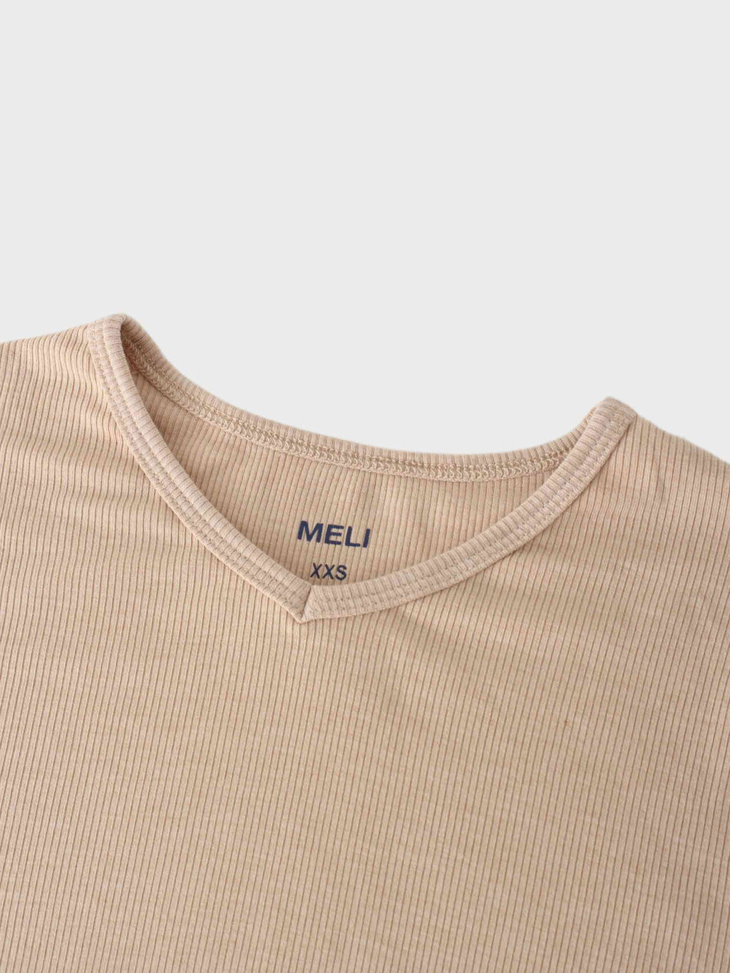 High V Ribbed Tee 3/4 Sleeve Tan Casual Summer Basic Top-2