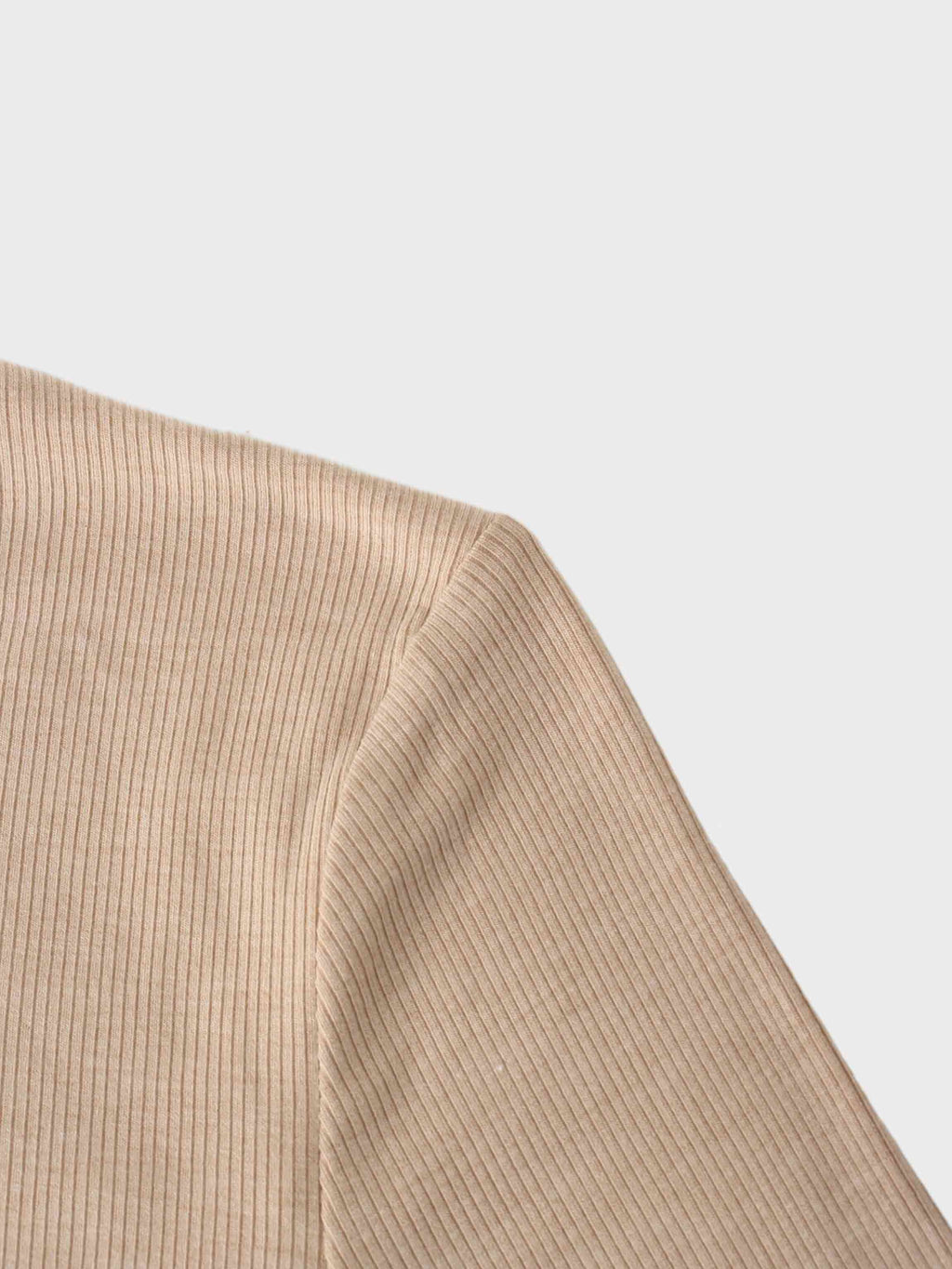 High V Ribbed Tee 3/4 Sleeve Tan Casual Summer Basic Top-3