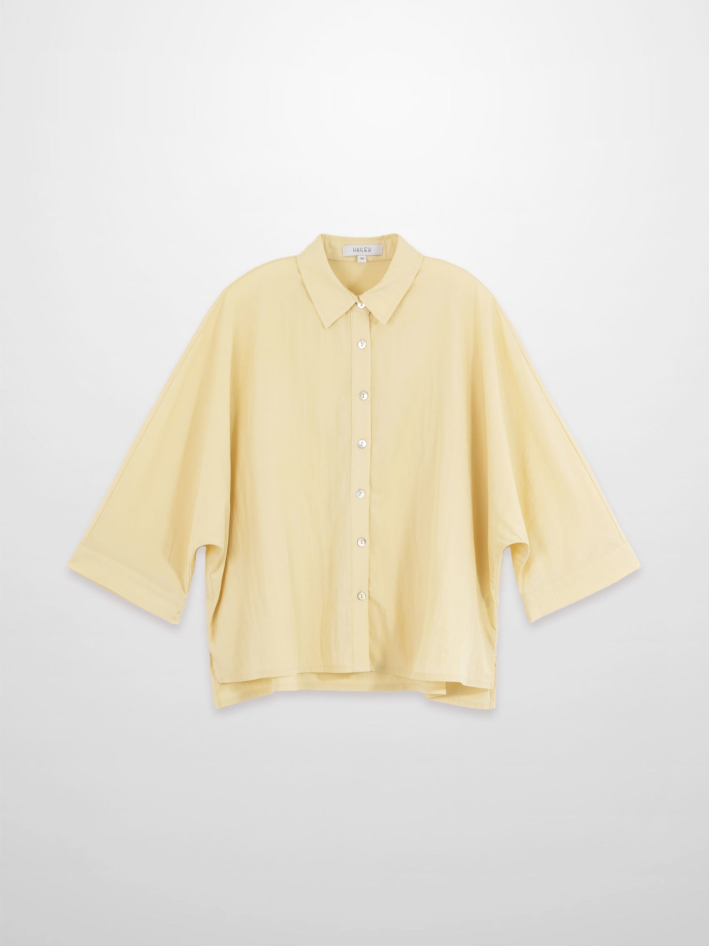 Boxy Dolman Sleeve Crinkle Blouse Pale Yellow Casual Loose Top