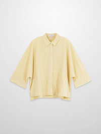 Boxy Dolman Sleeve Crinkle Blouse Pale Yellow Casual Loose Top
