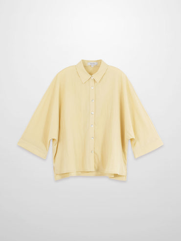 Boxy Dolman Sleeve Crinkle Blouse Pale Yellow Casual Loose Top