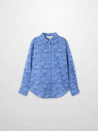 Blue Cotton Paisley Button Down Collared Blouse Casual Professional Top-1