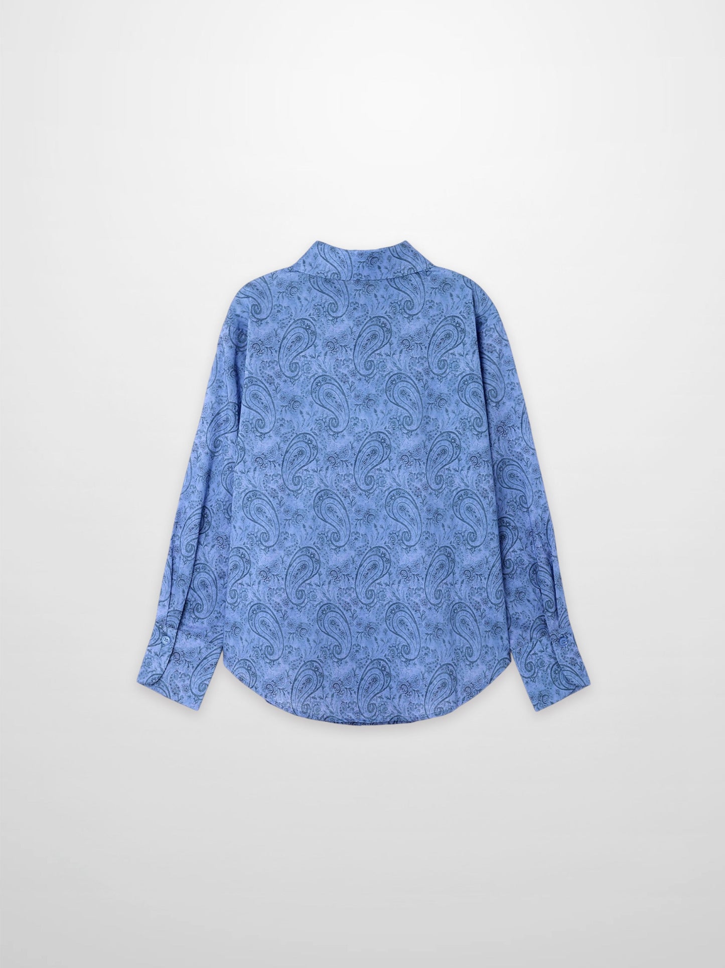 Blue Cotton Paisley Button Down Collared Blouse Casual Professional Top-2