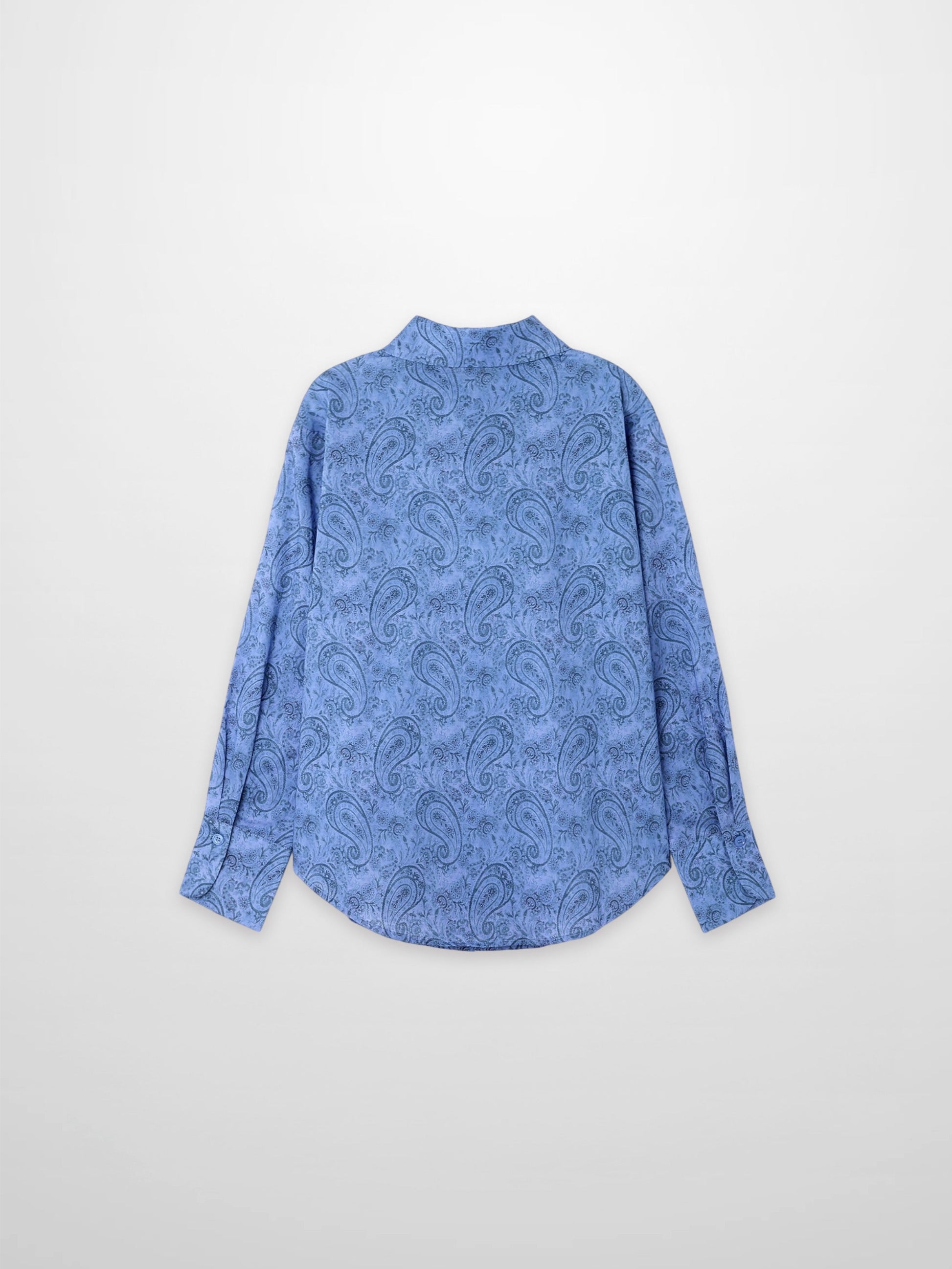 Blue Cotton Paisley Button Down Collared Blouse Casual Professional Top-2