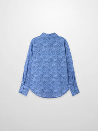 Blue Cotton Paisley Button Down Collared Blouse Casual Professional Top-2