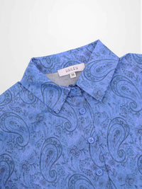 Blue Cotton Paisley Button Down Collared Blouse Casual Professional Top-3