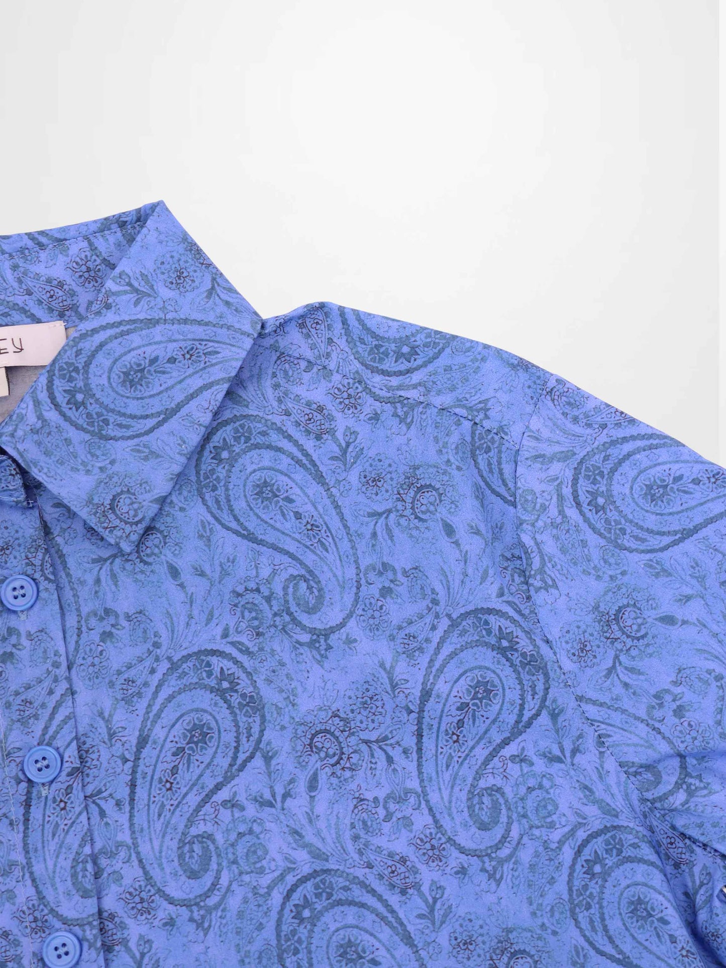 Blue Cotton Paisley Button Down Collared Blouse Casual Professional Top-4