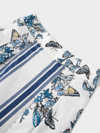 Printed Cotton Pleat Skirt-Navy/White-4