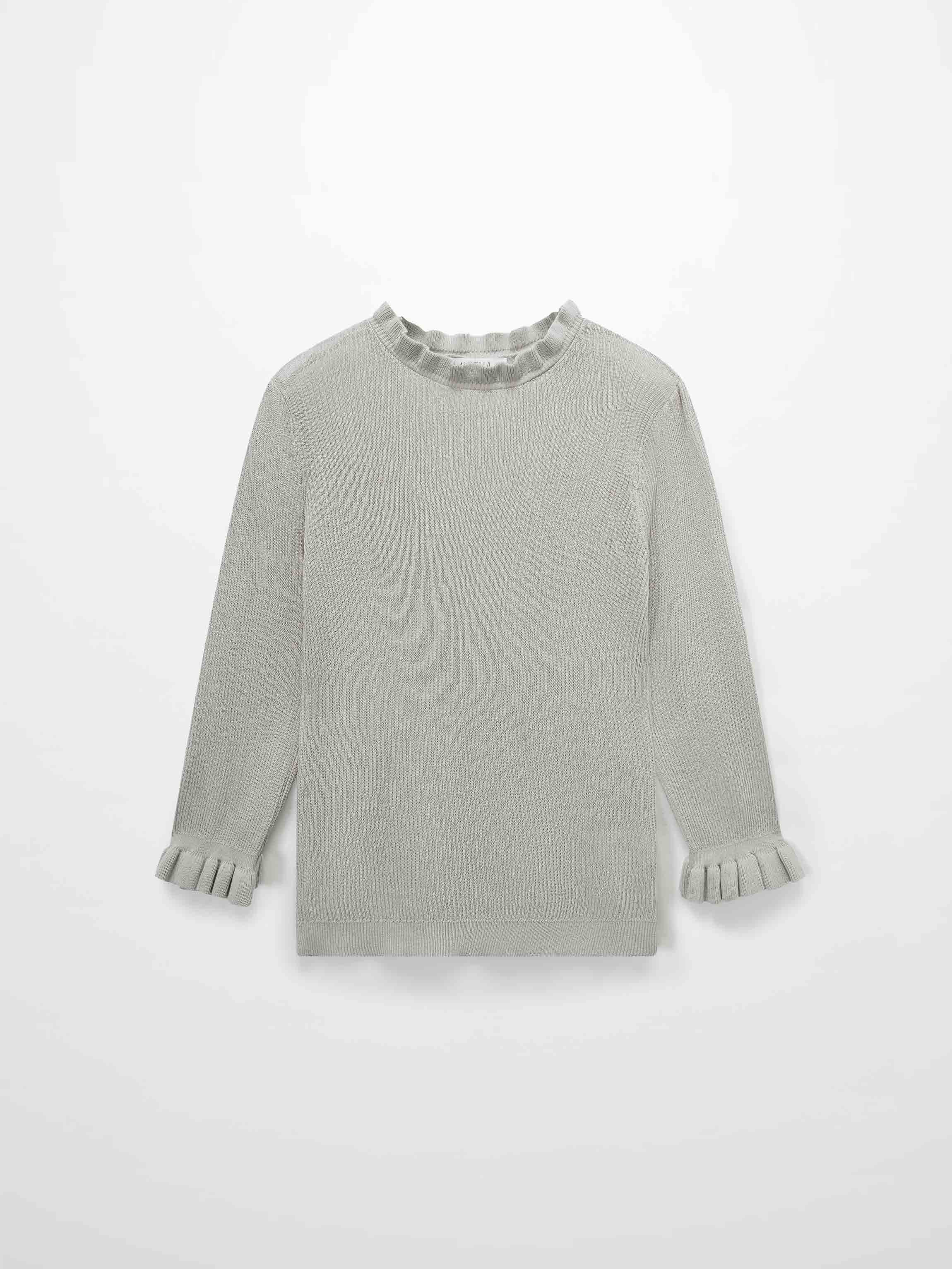Ruffle Sweater Ice Latte Soft Lightweight Elegant Women's Top