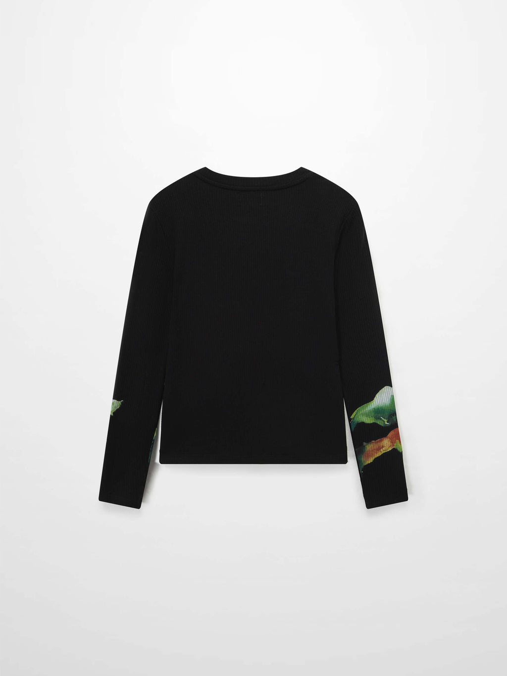 Printed Ribbed T-Shirt Black Flower Pop Lightweight Casual Tee