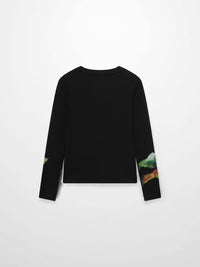 Printed Ribbed T-Shirt Black Flower Pop Lightweight Casual Tee