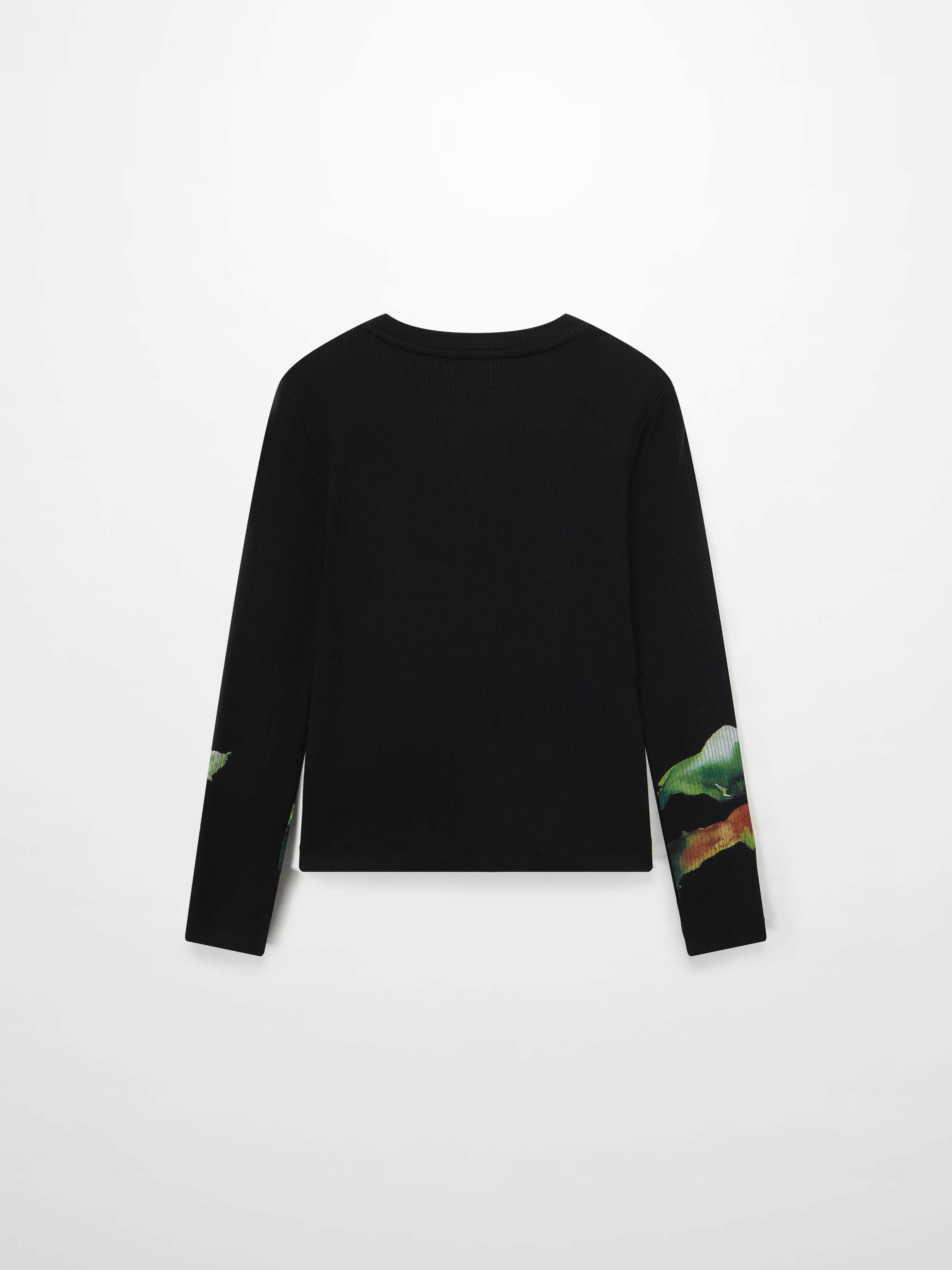 Printed Ribbed T-Shirt Black Flower Pop Lightweight Casual Tee