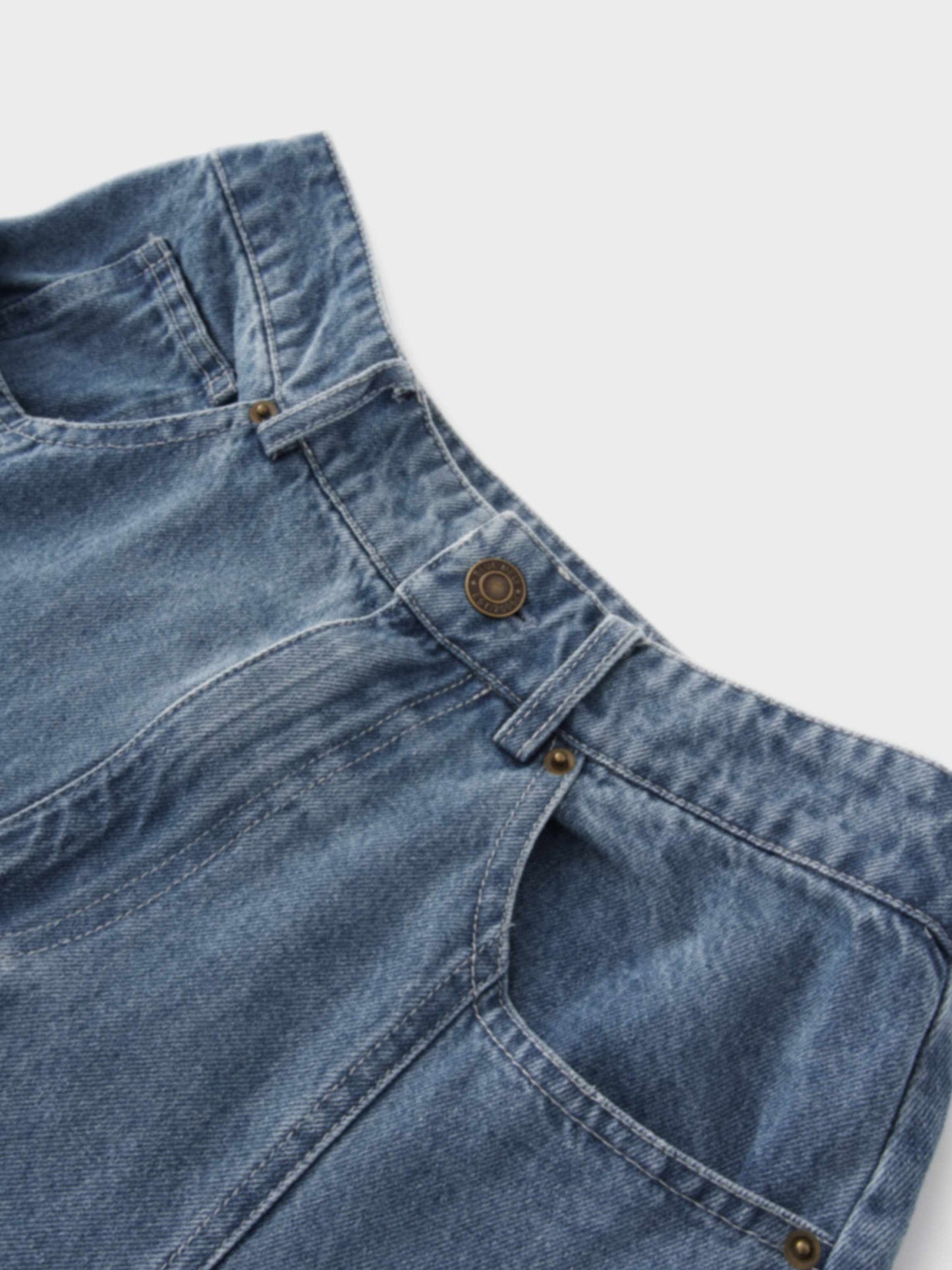 Light Blue Seamed Full Denim Skirt Casual Everyday Wear