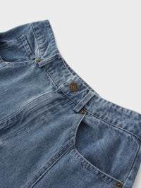 Light Blue Seamed Full Denim Skirt Casual Everyday Wear