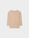 High V Ribbed Tee 3/4 Sleeve Tan Casual Summer Basic Top-0