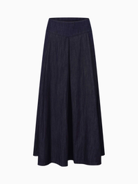 Inverted Yoke Pleat Skirt Dark Blue Classic Comfort Skirt