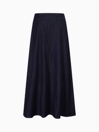 Inverted Yoke Pleat Skirt Dark Blue Classic Comfort Skirt