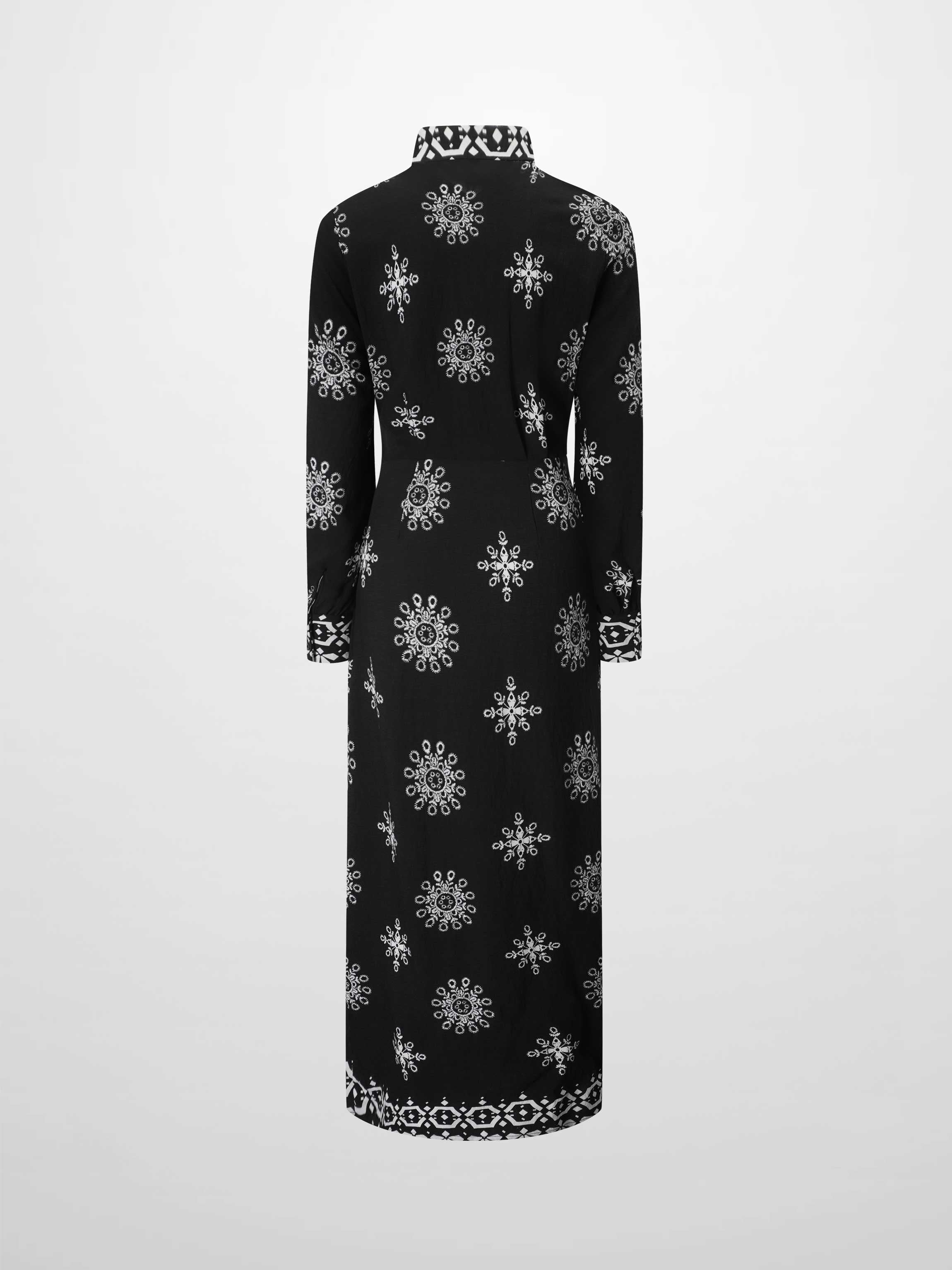 Black Medallion Wrap Shirtdress Women’s Elegant Printed Dress