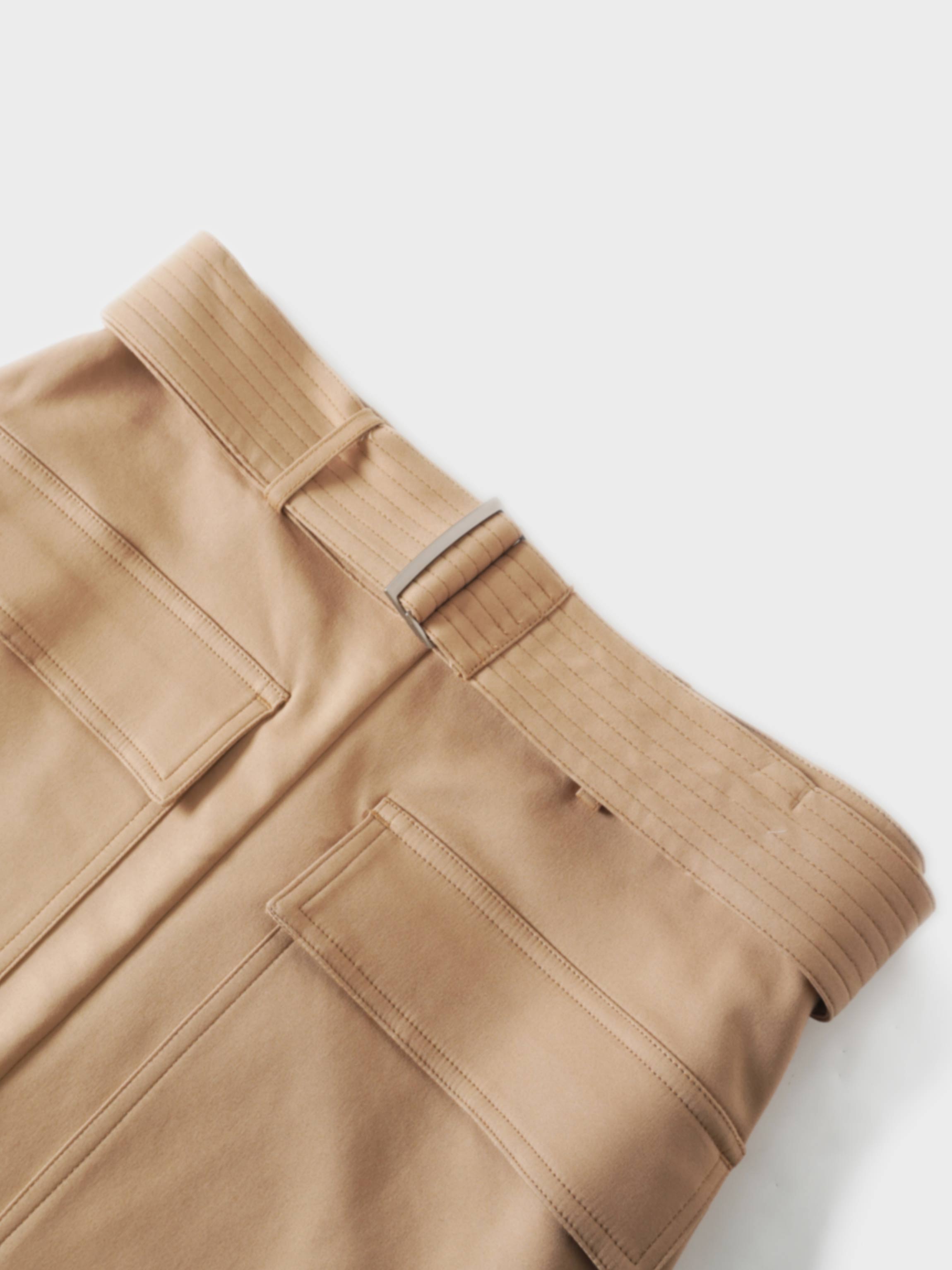 Tan Belted Straight Cargo Skirt with Pockets Casual SS26 New Arrival-3