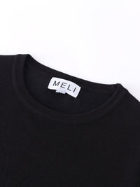 Basic Crew Sweater Black Long Sleeve Casual Knit Top FW24-2