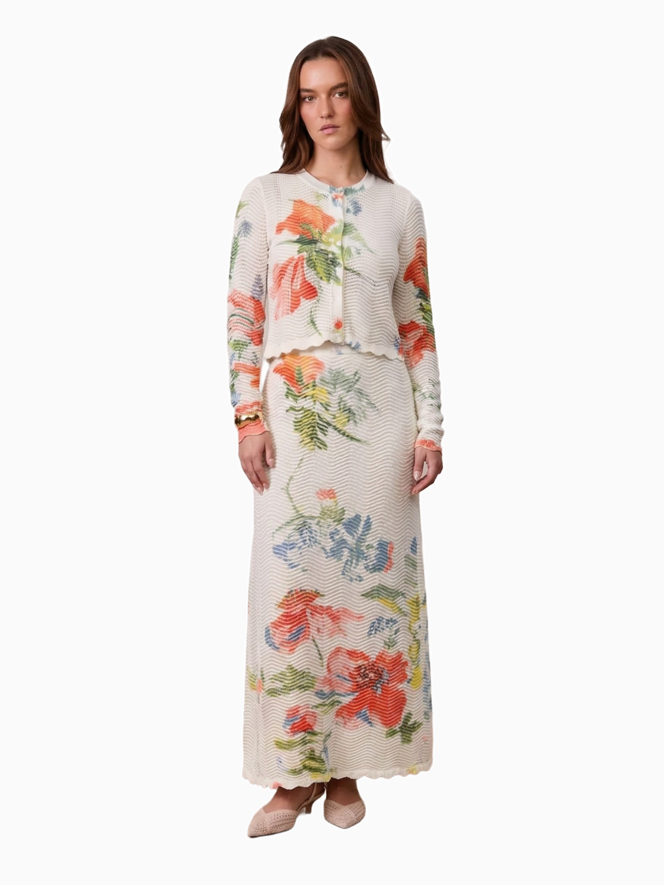 Wave Design Coral Flower Slip Dress Lightweight Elegant Layering