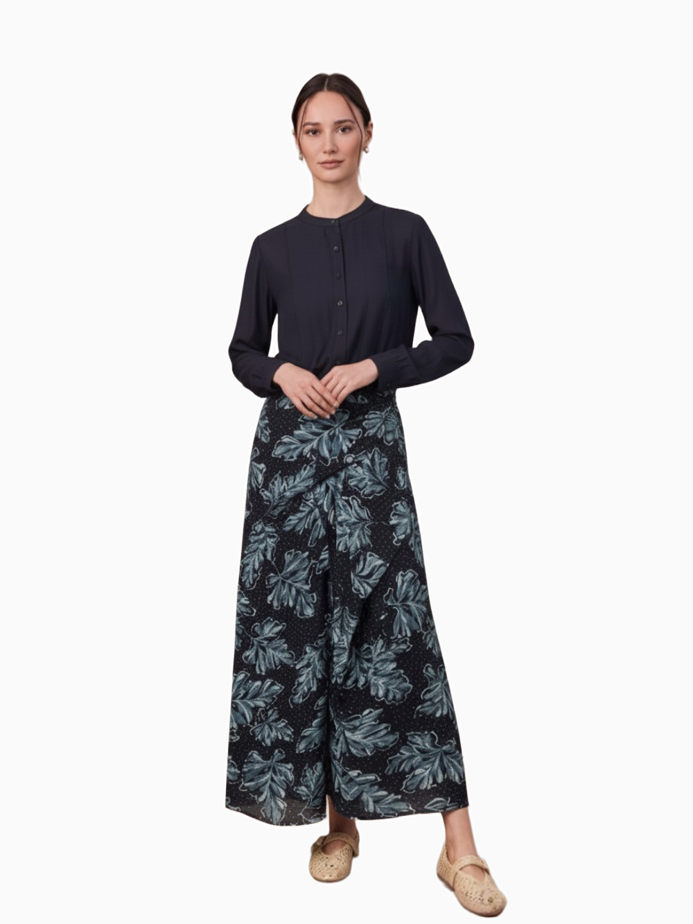 Blue Floral Gathered Overlay Skirt Elegant Dressy SS26