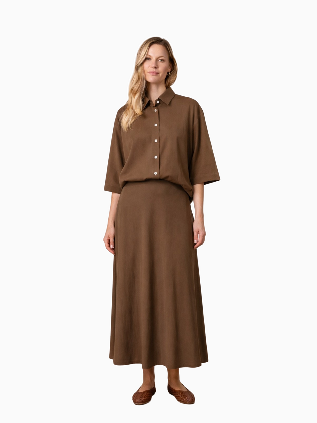 Brown 37-Inch Crinkle Skirt Lightweight Comfortable Stylish