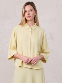 Boxy Dolman Sleeve Crinkle Blouse Pale Yellow Casual Loose Top