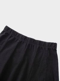Paneled Flare Skirt 35 Inch Solid Black Casual Sporty Summer Skirt