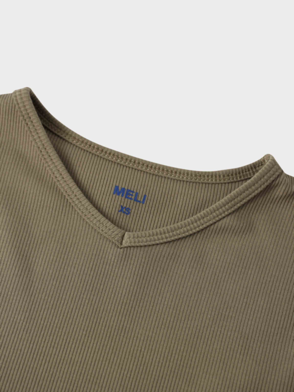 Soft Ribbed High V Neck Tee Olive Green Casual Basic Top