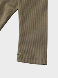 Soft Ribbed High V Neck Tee Olive Green Casual Basic Top