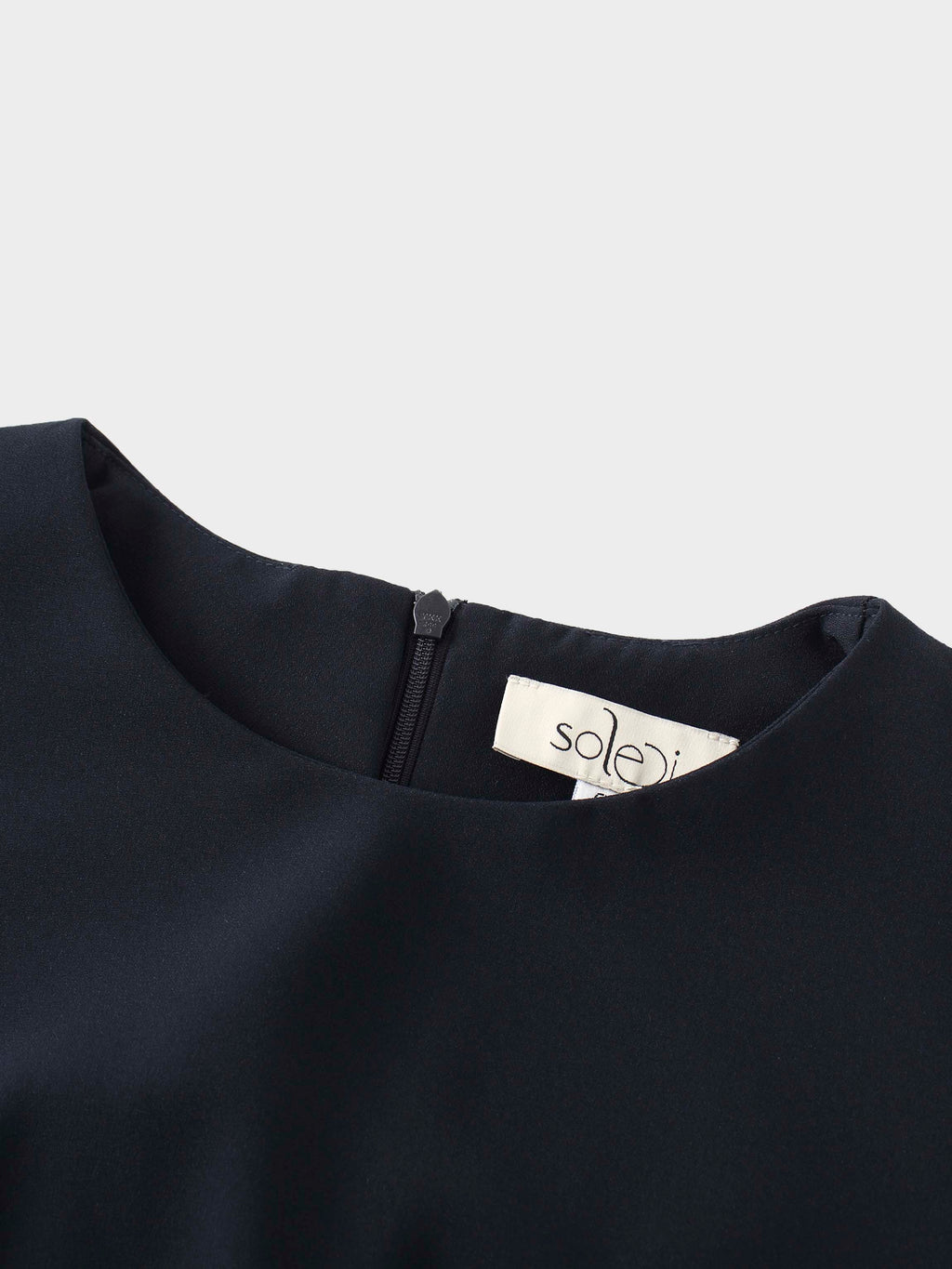 Navy Faux Satin Crew Neck Slip Dress Elegant Casual Basic
