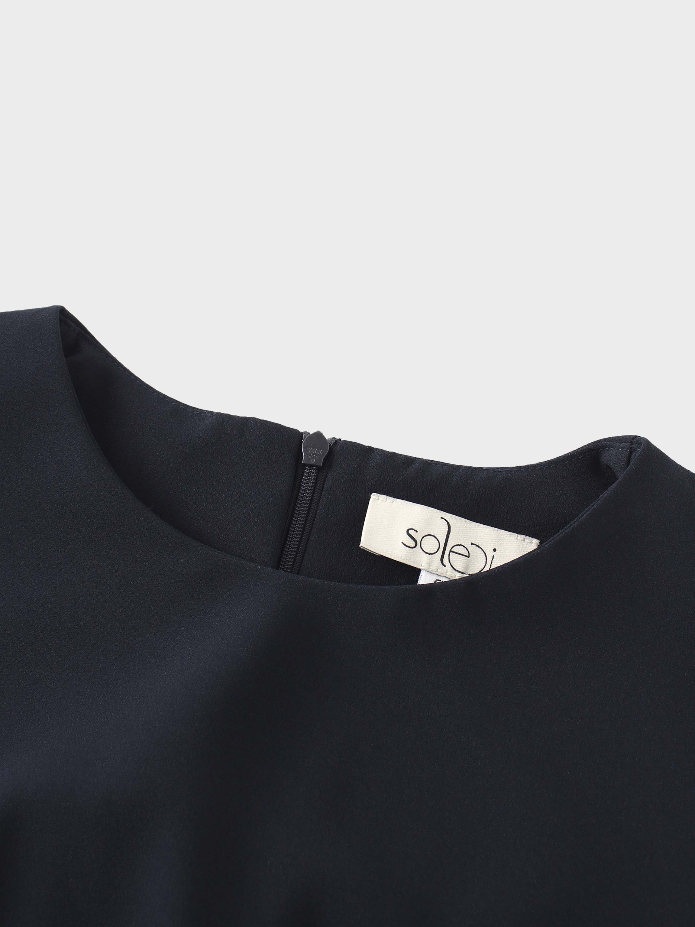 Navy Faux Satin Crew Neck Slip Dress Elegant Casual Basic
