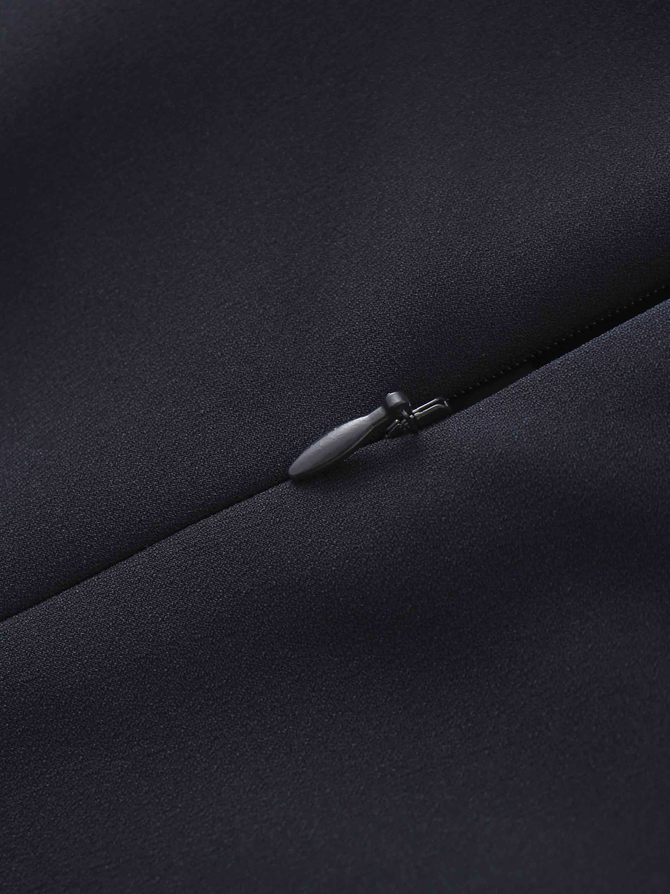 Navy Faux Satin Crew Neck Slip Dress Elegant Casual Basic
