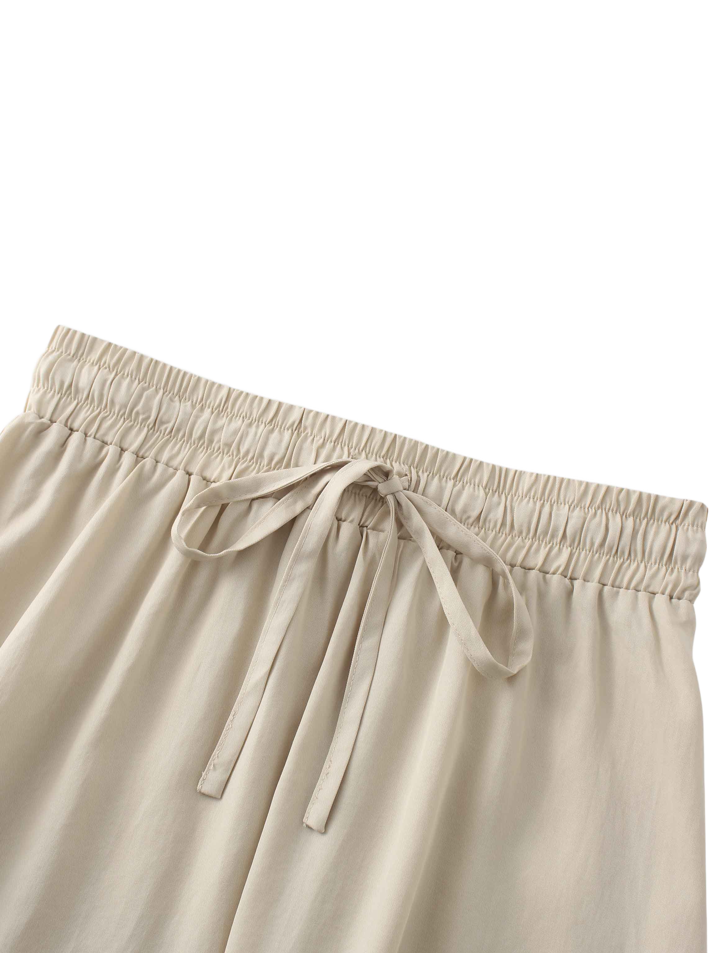 Tan Drawstring Circle Skirt Lightweight Adjustable Fit Casual Skirt-3