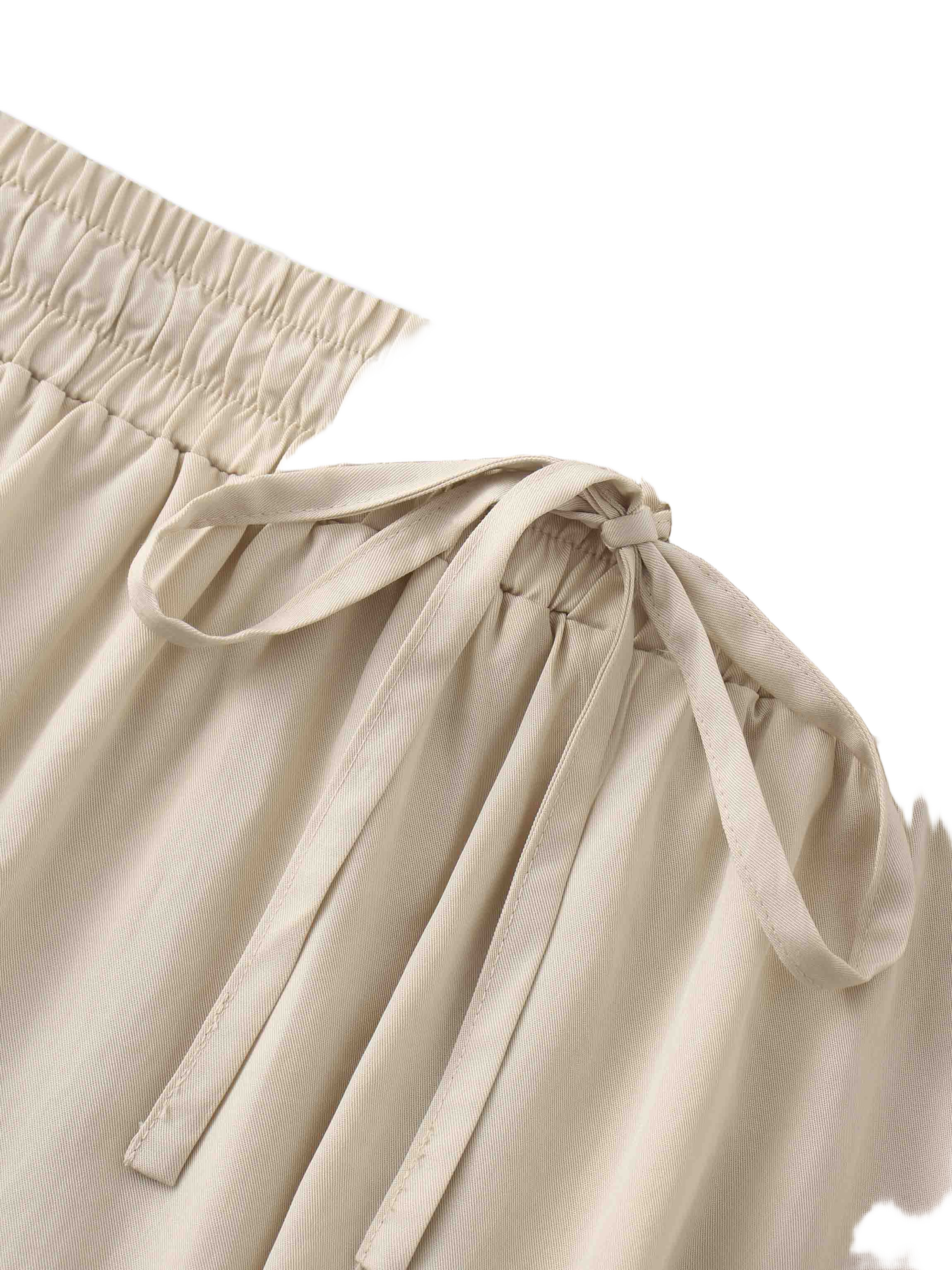Tan Drawstring Circle Skirt Lightweight Adjustable Fit Casual Skirt-4