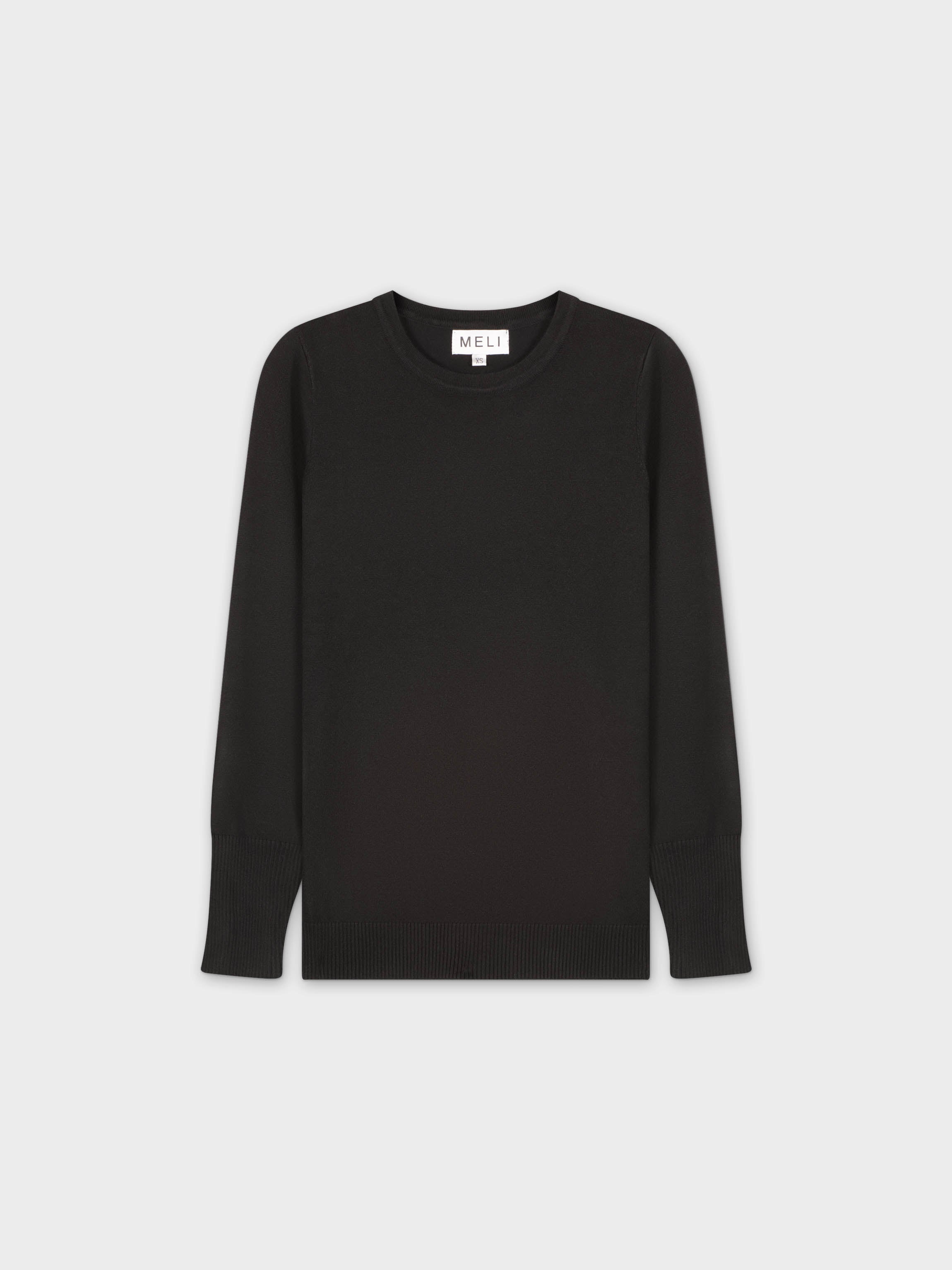 Basic Crew Sweater Black Long Sleeve Casual Knit Top FW24-1