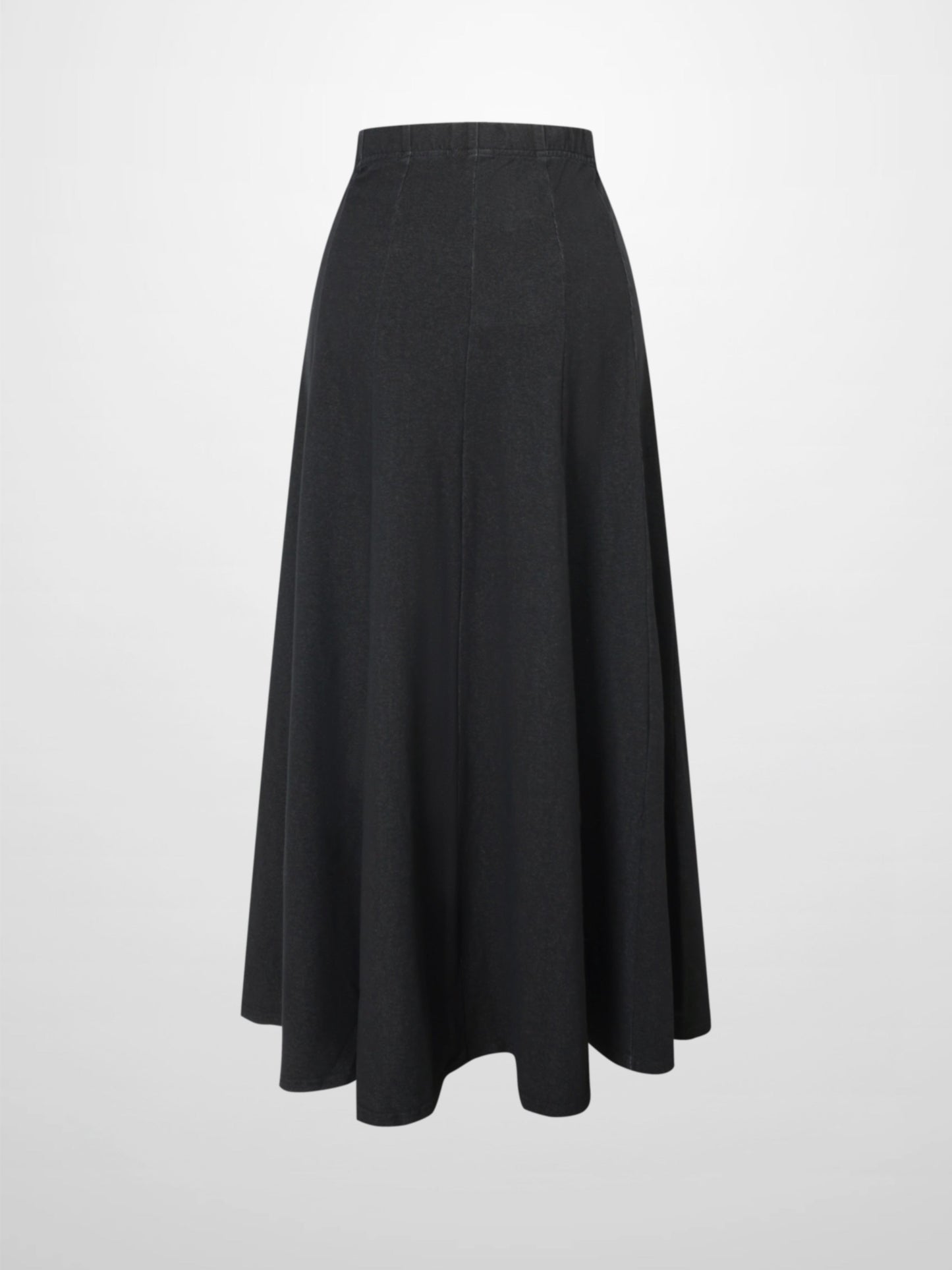 Paneled Flare Skirt 35 Inch Solid Black Casual Sporty Summer Skirt