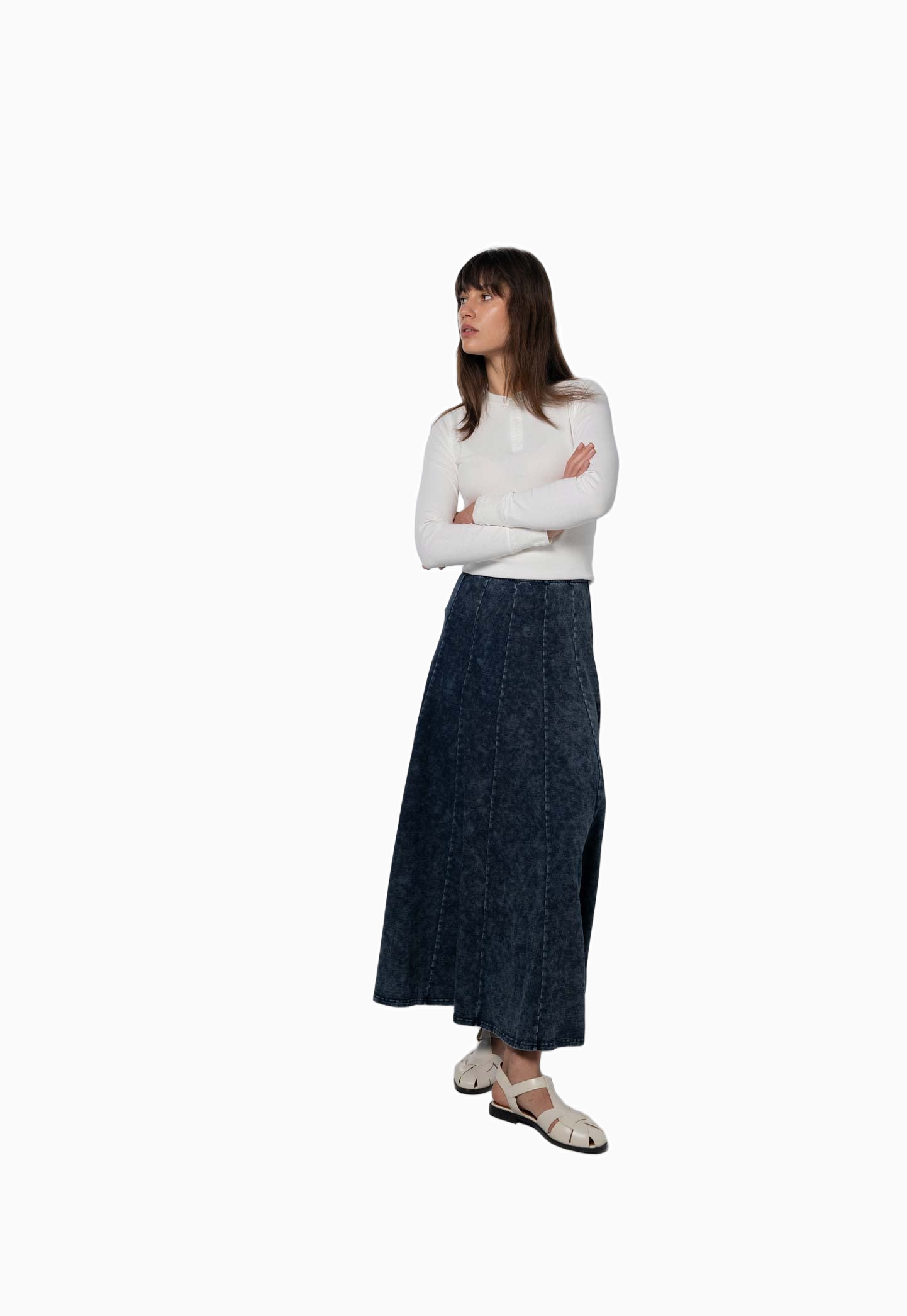 Paneled Flare Skirt 37 Blue Wash Casual Denim Summer Skirt