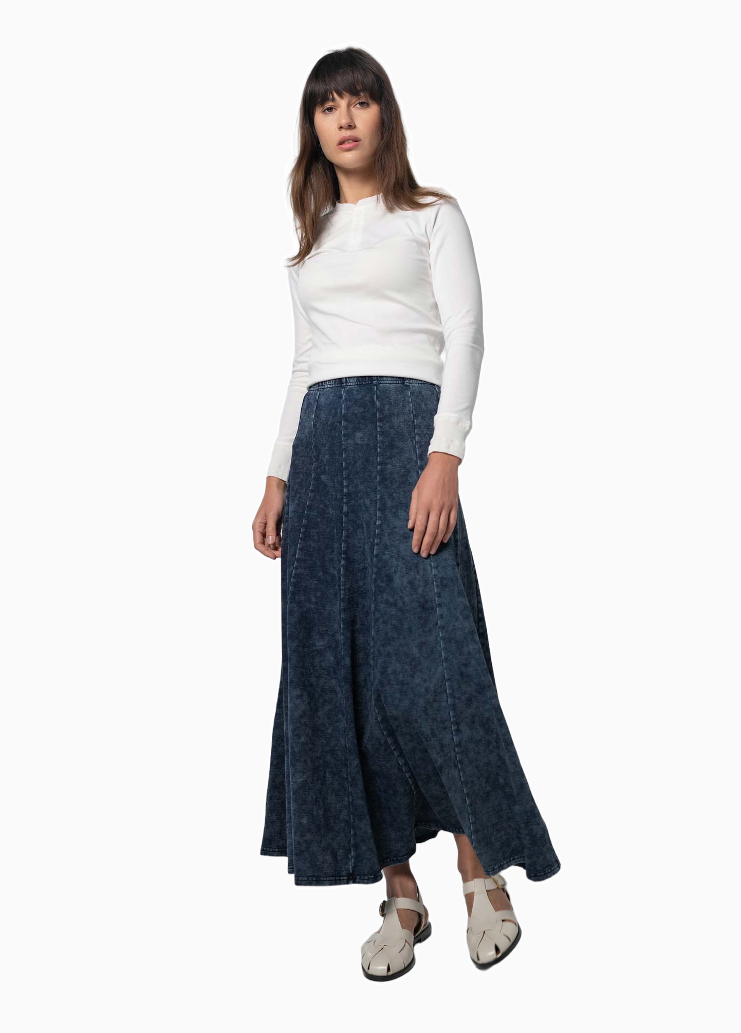 Paneled Flare Skirt 37 Blue Wash Casual Denim Summer Skirt