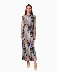 Mesh Maxi Dress Floral Mix Sheer Elegant Lightweight Evening Dress