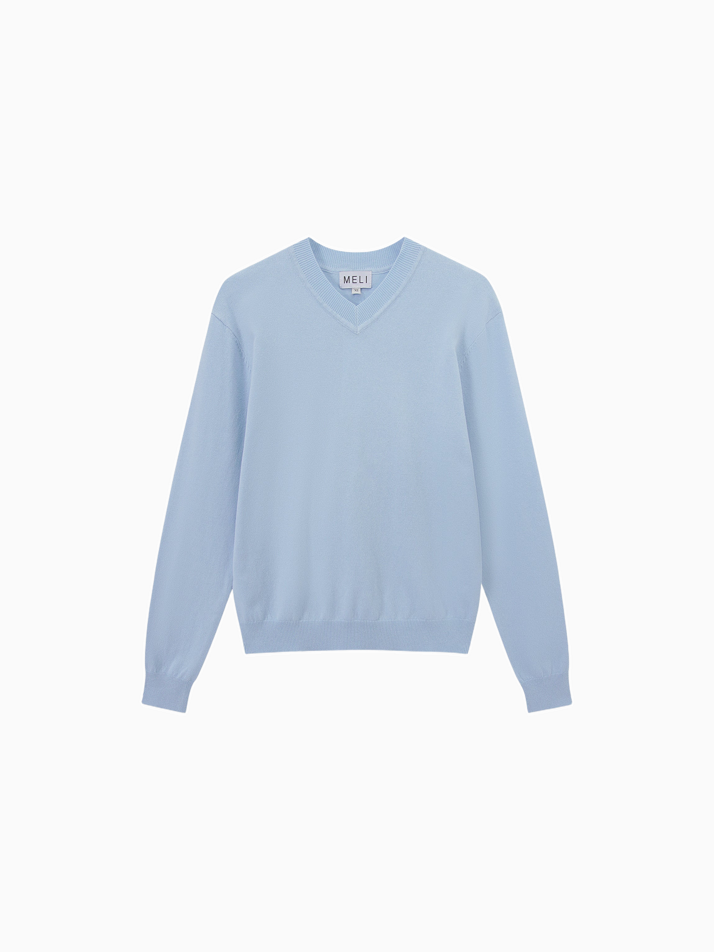 High V Lightweight Sweater Baby Blue Casual Knit Loose Fit Top-1