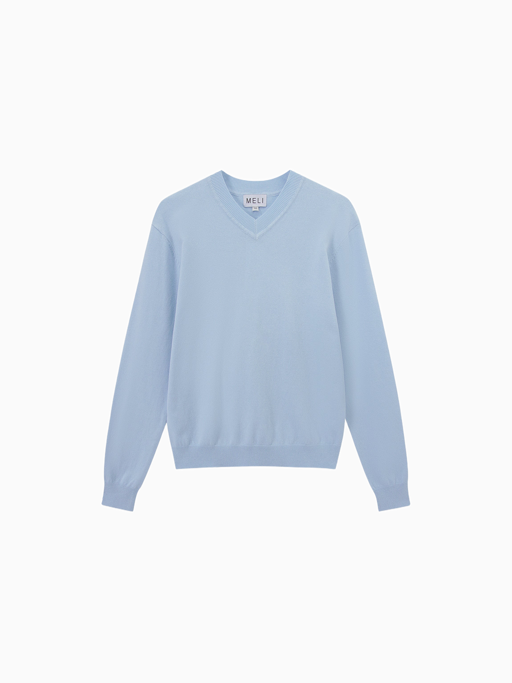 High V Lightweight Sweater Baby Blue Casual Knit Loose Fit Top-1