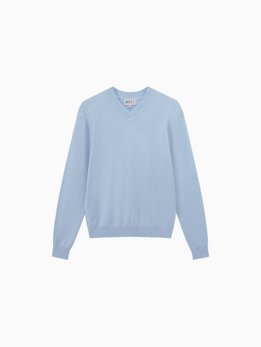 High V Lightweight Sweater Baby Blue Casual Knit Loose Fit Top-1