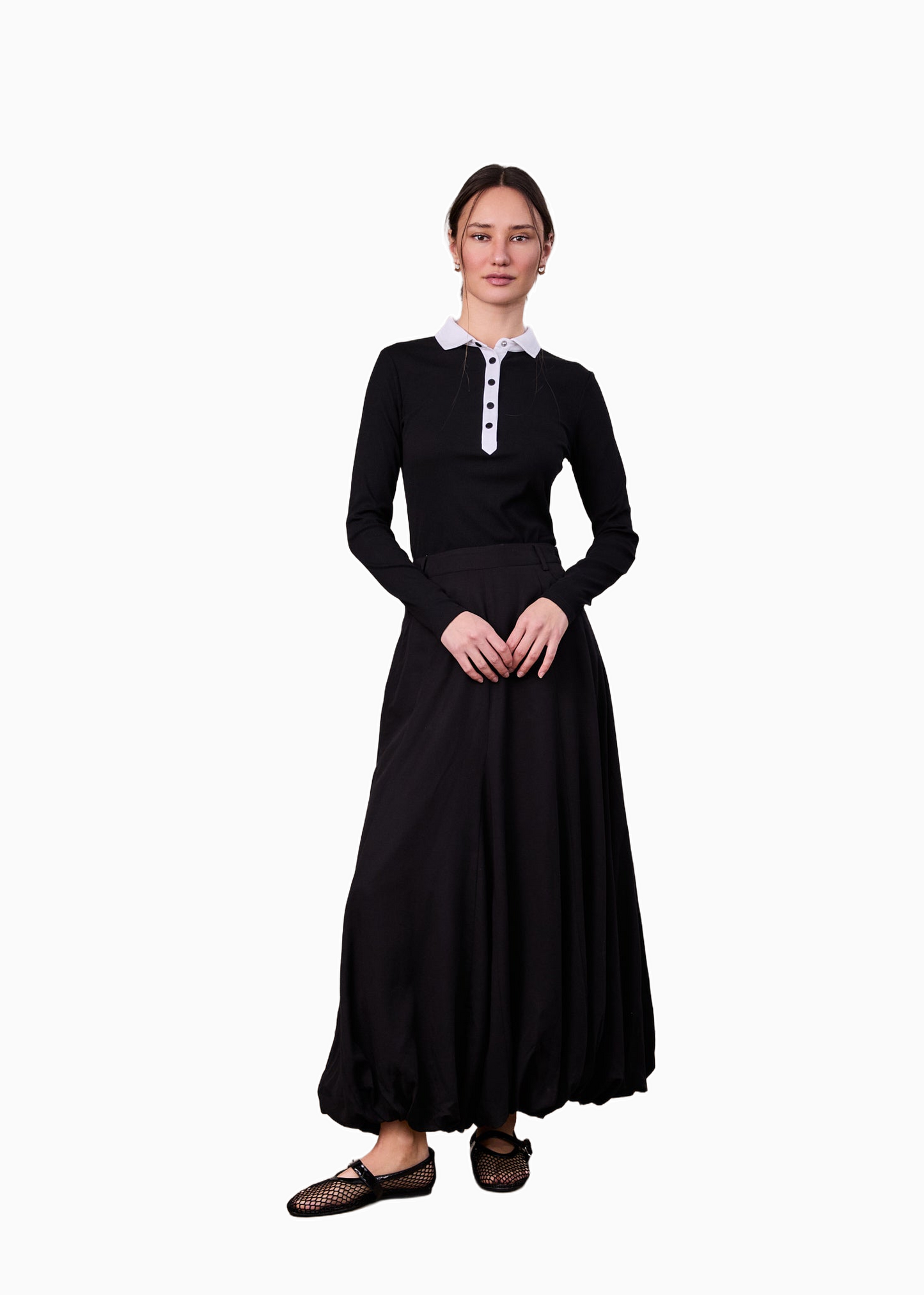 Lightweight Black Bubble Skirt Casual Relaxed Silhouette Skirt-0