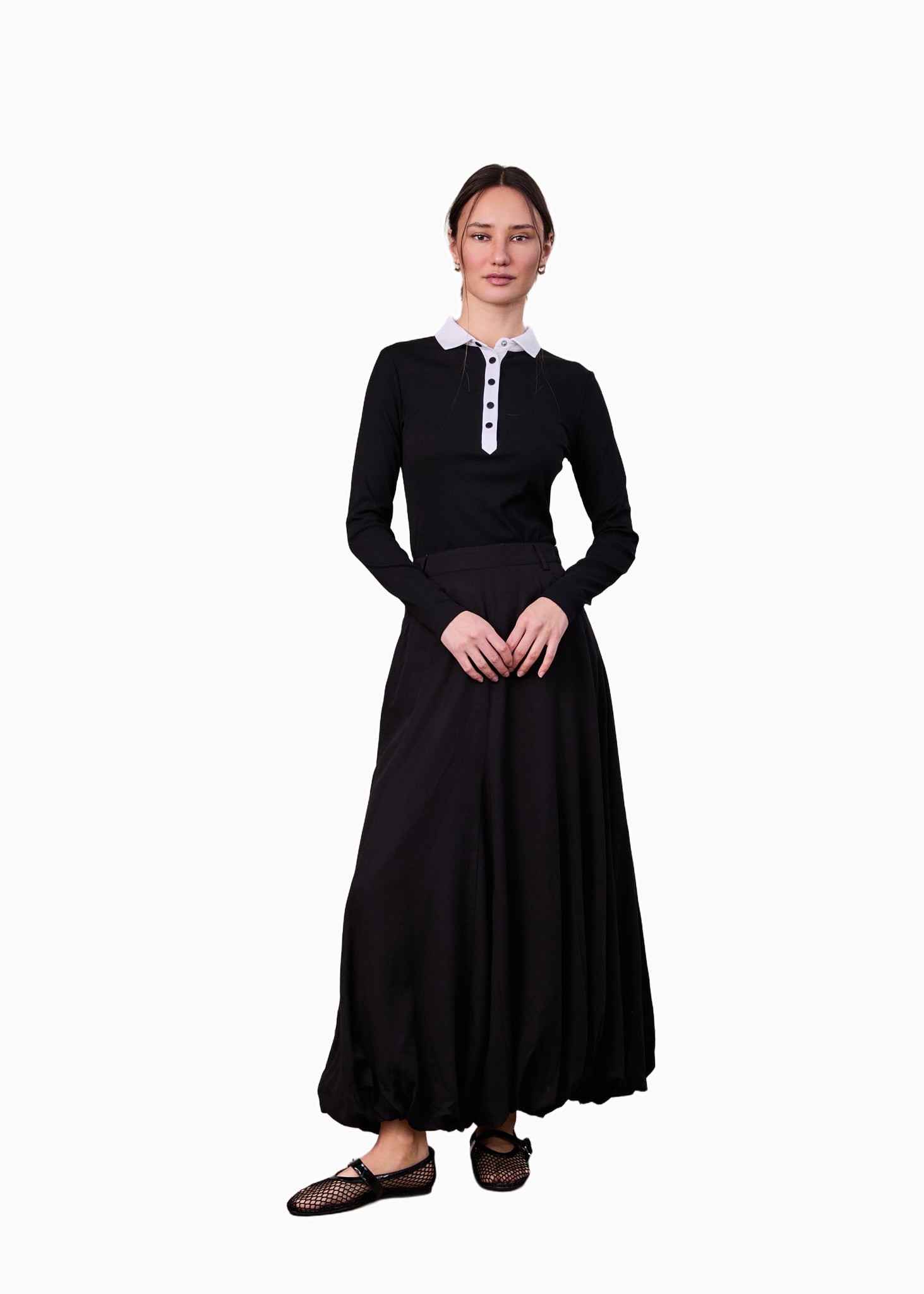 Lightweight Black Bubble Skirt Casual Relaxed Silhouette Skirt-0