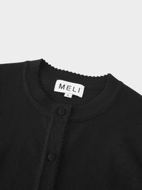 Black Cropped Trim Detail Crew Neck Cardigan Lightweight Top-2